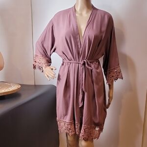 Purple Flowing Robe with Lace Trim